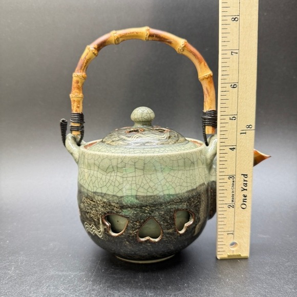 VTG Otagiri SomaWare Somayaki MCM Japan Tea Pot Set Green 6 Cups Golden Horse - Picture 13 of 16